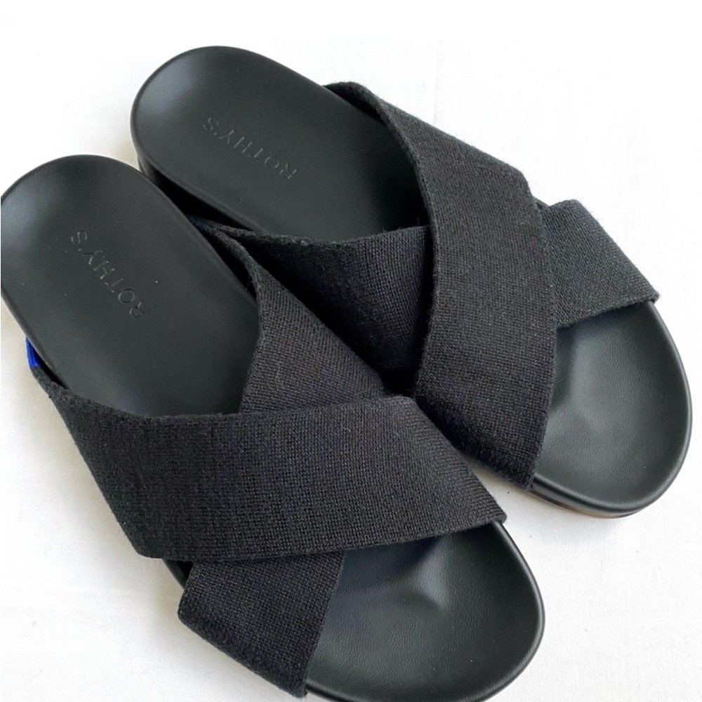 Rothy’s Weekend Black Slides Sandals 7 - Picture 2 of 7